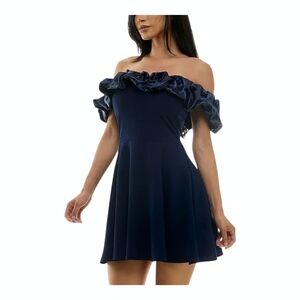 B Darlin Women's‎ Off-The-Shoulder Ruffle Mini Dress Party Blue Size 5/6, 7/8